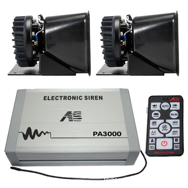 PA3000E Car Electronic Alarm Siren 12V Wireless Remote Control Siren High-Pitched Sound + Stainless Steel Speaker