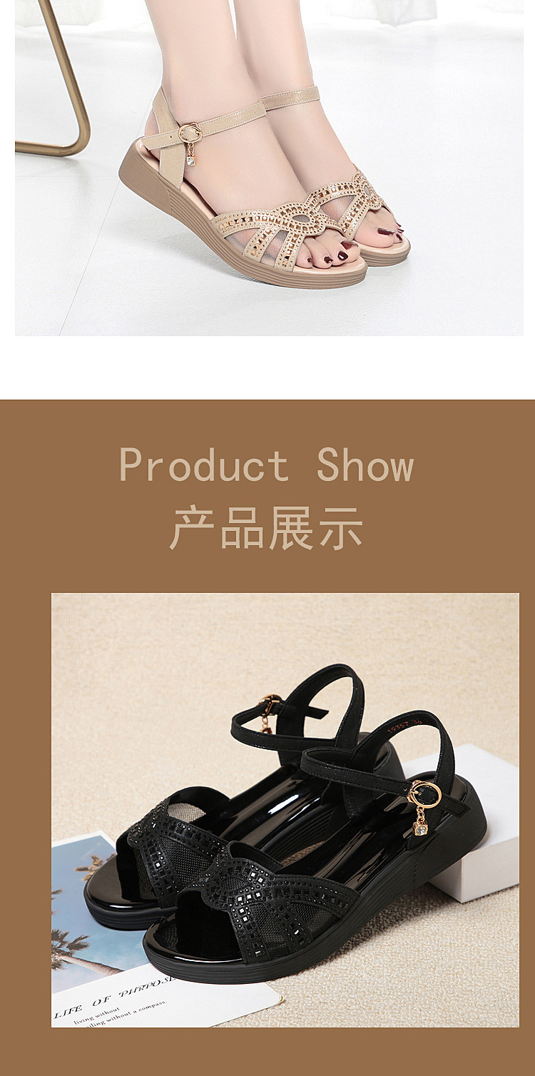 Dép sandal nữ đế mềm da thật chống trơn trượt đế xuồng bệt mùa hè — Màu đen chi tiết 15