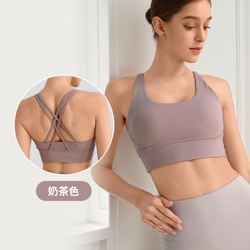 交叉美背运动内衣细肩带瑜伽上衣防震聚拢跑步训练高强度速干文胸|undefined