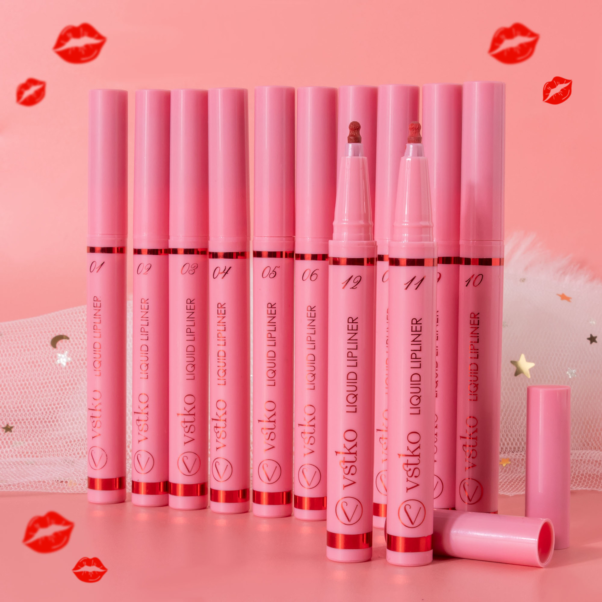 VSTKO Cross-border Gourd-tipped liquid Lip Liner Pen Set Matte, easy-to-color, waterproof and long-lasting nude Lipstick pen undefined
