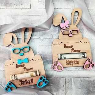 Cross-Border Hot Selling Easter Rabbit Wallet Creative Wooden Piggy Bank Easter Gift Wooden Crafts