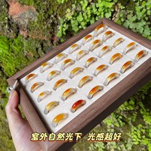 高冰白月光马料玉髓男女款素圈戒指香槟金一口糖玛瑙玉石尾戒配饰