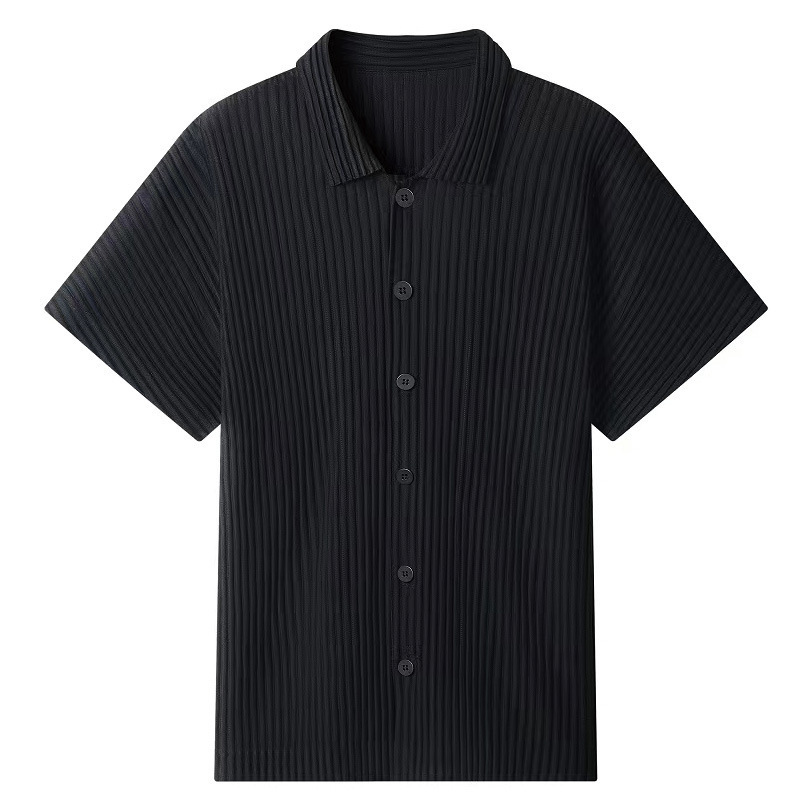 Miyake Pleated Short-Sleeve Shirt for Men, Pleated Top, Short-Sleeve Summer Loose Japanese-Style Jacket Jj122