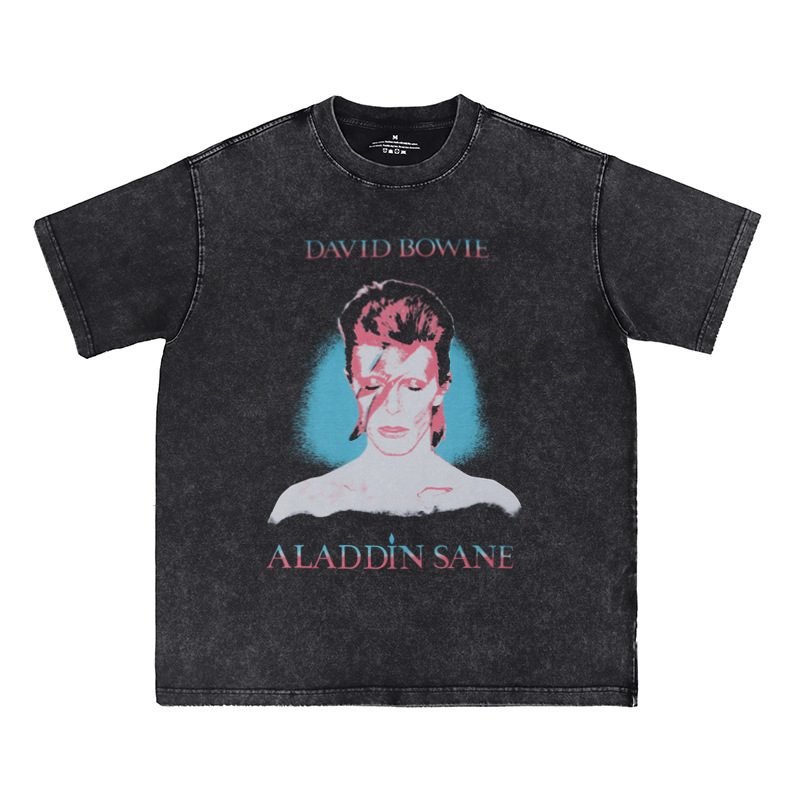 David Bowie Digital Direct Wash Antique Grey David Bowie Rock Band Vintage American Short Sleeve T-Shirt