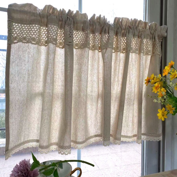 Scandinavian Simple Cotton and Linen Half Curtain Door Curtain Simple Linen Pure Color Bathroom Blackout Small Curtain Short Curtain Cabinet Curtain