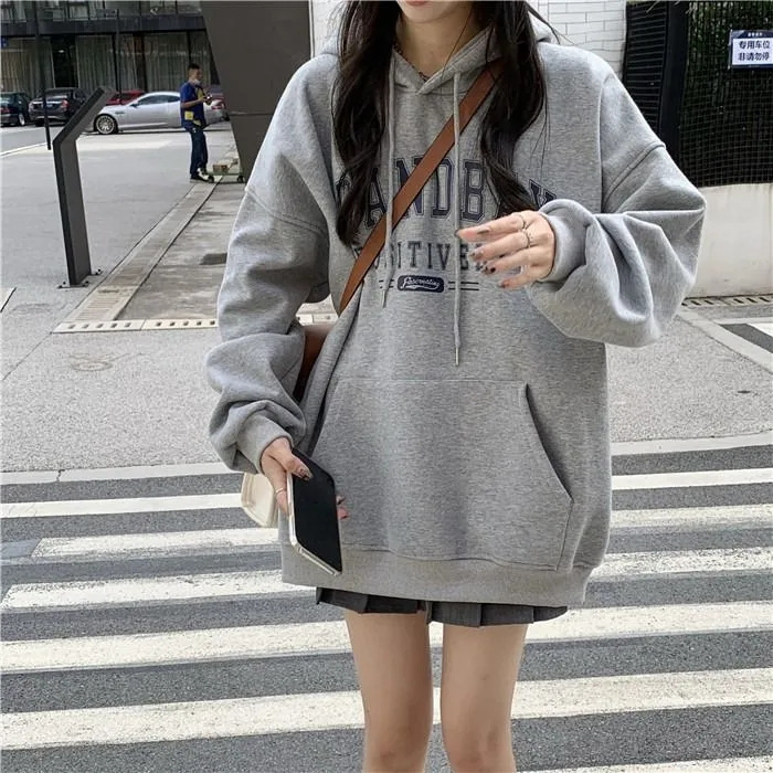加绒加厚连帽卫衣女秋冬2025新款宽松韩版时尚学生外套长袖上衣潮|undefined