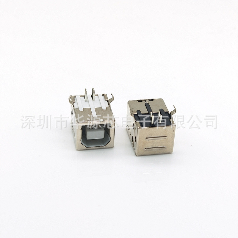 USB-B female square interface socket female base 90 degree bent D-type interface in-line iron square USB