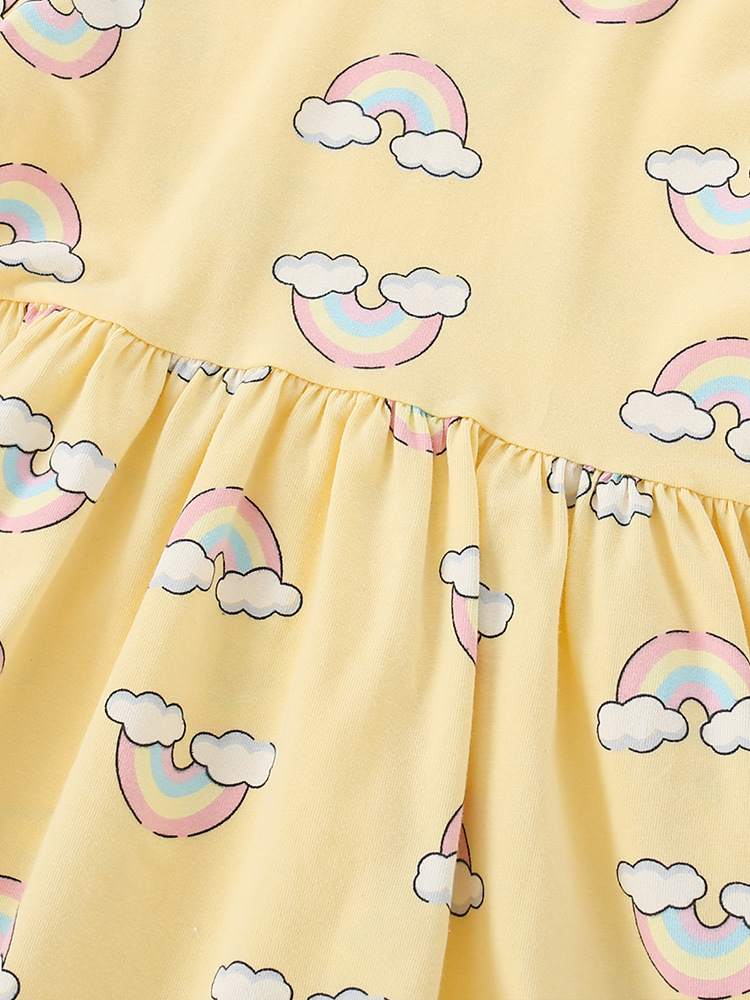 Malwee niñas vestido de princesa otoño nuevo cuello redondo impresión de aire extranjero vestido de mangas largas lindas falda infantil