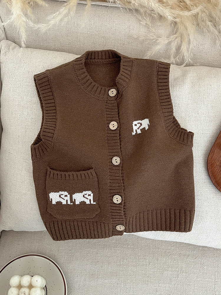 Ropa de primavera para bebés coreanos, ropa de primavera para bebés, dibujos animados, suéter universal, chaleco para recién nacidos, chaleco de punto para niños primavera