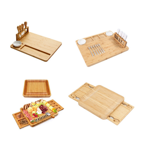 Cheese board cross-border bestseller with drawer tray knife set bamboo cutting board ready for home use cheese cutting board set