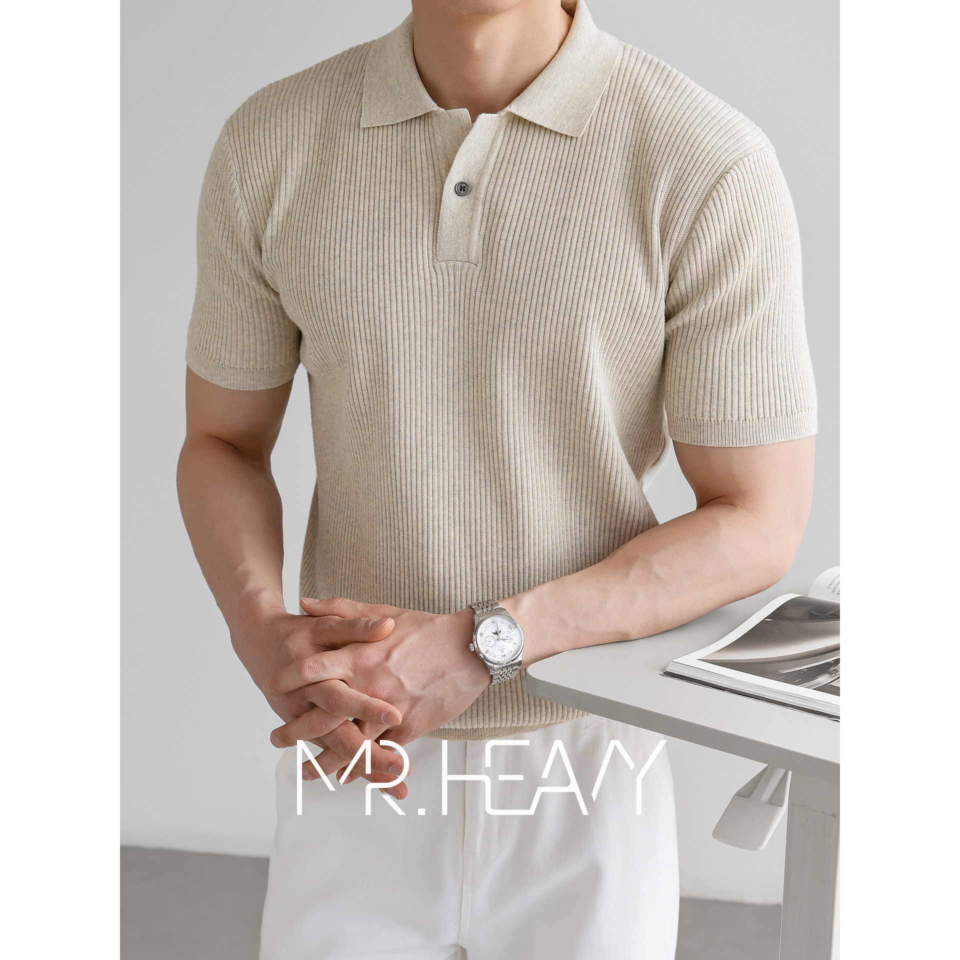 Polo camiseta de punto camiseta de manga corta camiseta de hombre cuello en V Paul rayas viejas líneas de negocios de verano fábrica transfronteriza mayorista