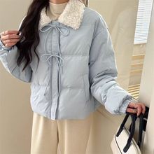 反季可爱蓝色棉衣棉服冬季短款小个子年翻领保暖外套面包棉袄