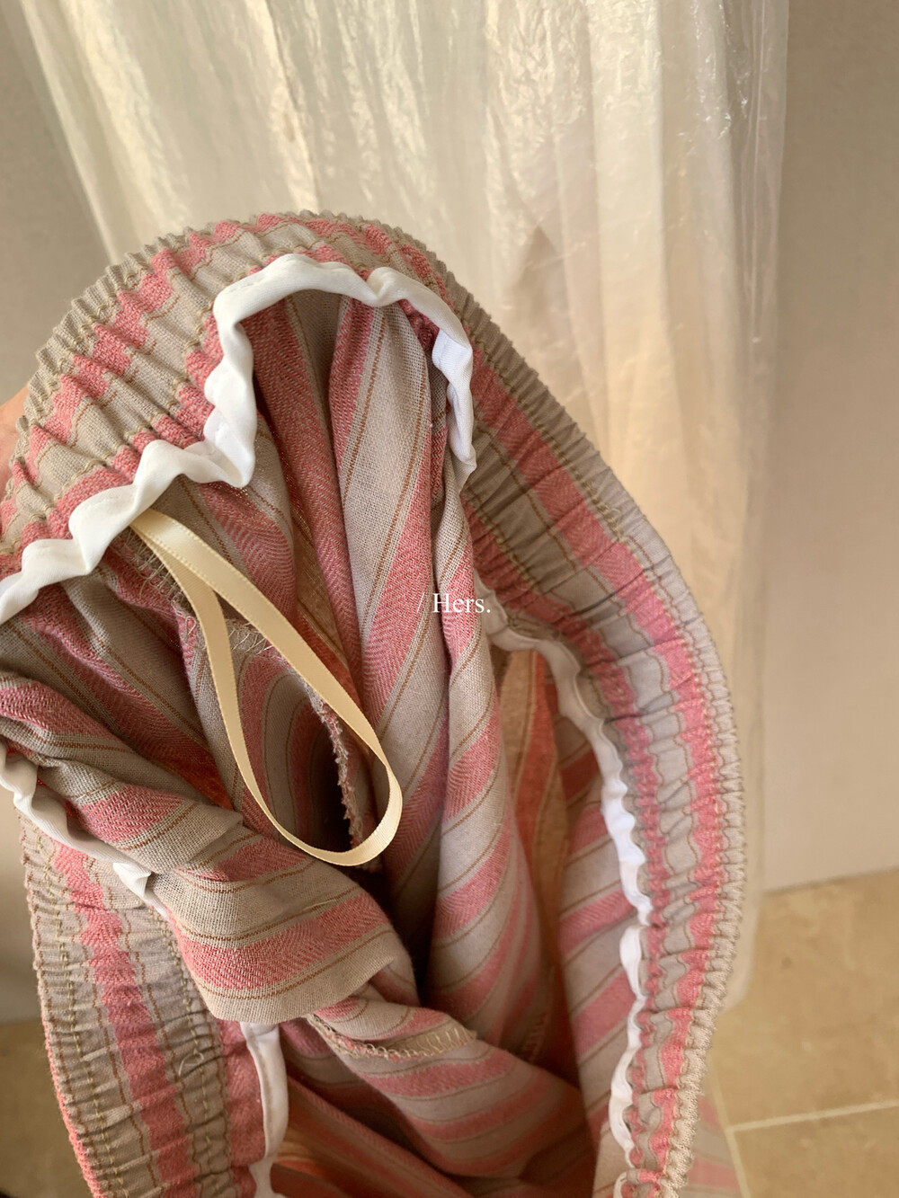 Quần culottes nữ ống rộng cạp cao sọc kẻ dáng dài suông rộng phong cách thư giãn — màu hồng chi tiết 15