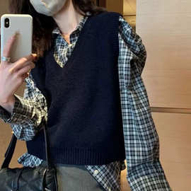 气质百搭精纺羊毛V领马甲25秋季新款显瘦女士针织无袖背心坎肩