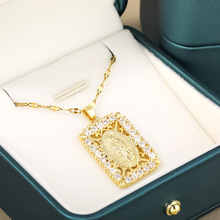 热款铜微镶白钻项链方形镂空吊坠百搭锁骨链小众轻奢ins简约风