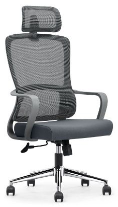 办公椅老板椅独立头枕久坐舒适固定扶手转椅电脑椅高弹网椅简约灰
