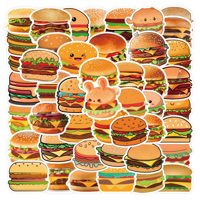 60 New Hamburger Graffiti Stickers for Decorating Guitars, Notebooks, Luggage, DIY Stickers Wholesale