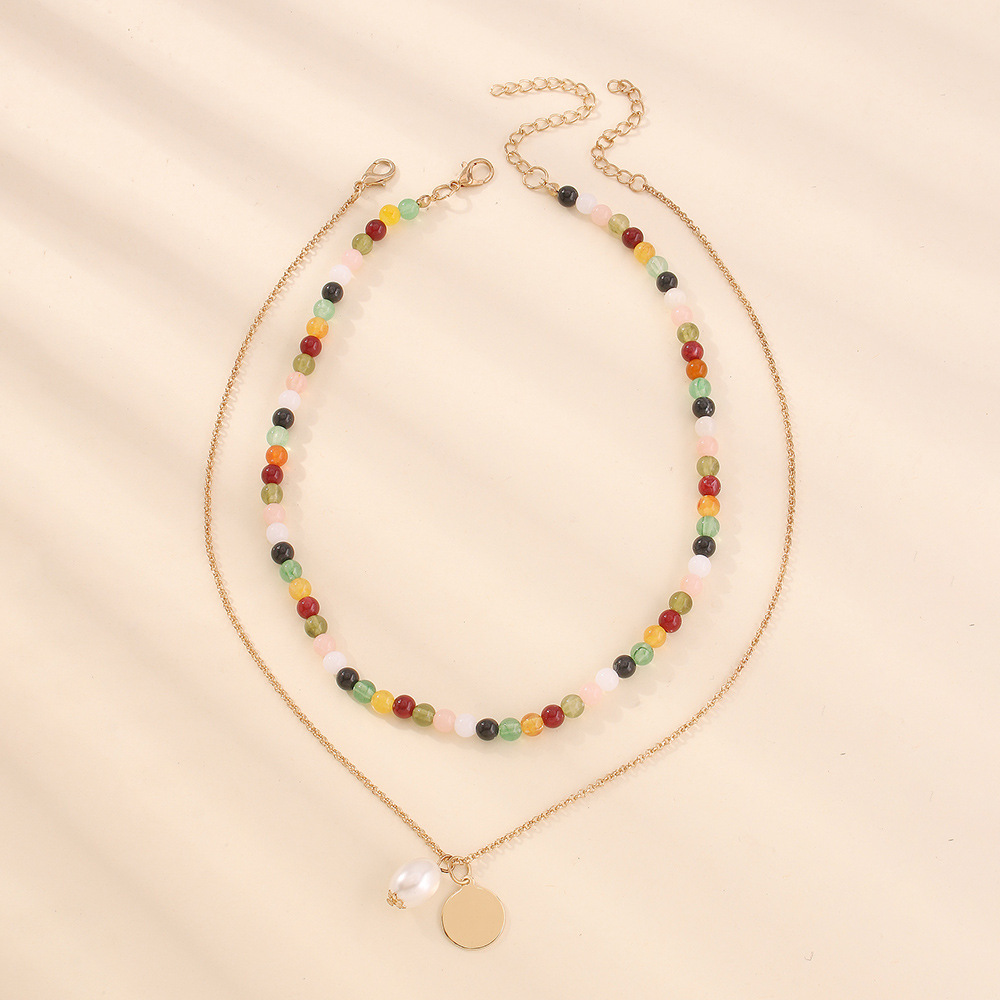 Fashion Imitation Pearl Disc Contrast Color Necklace display picture 6