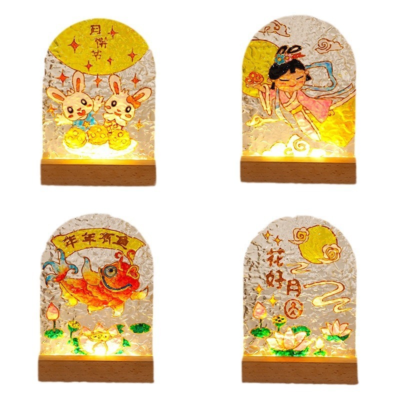 国慶節手作りdiyガラス画小夜灯手描き材料包愛国テーマ彩色団建暖場活動|undefined