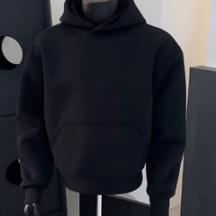 cleanfit黑色重磅卫衣男款秋冬加厚保暖高克重连帽衫美式正肩外套