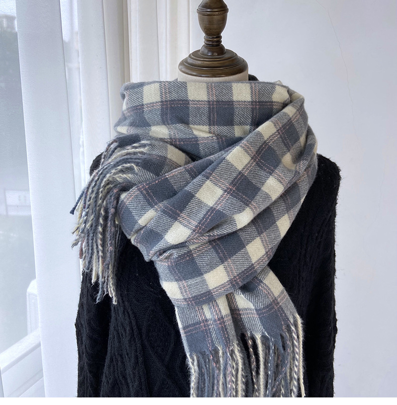 Sciarpa a quadri donna sciarpa con frange calda autunno inverno_voghion.com