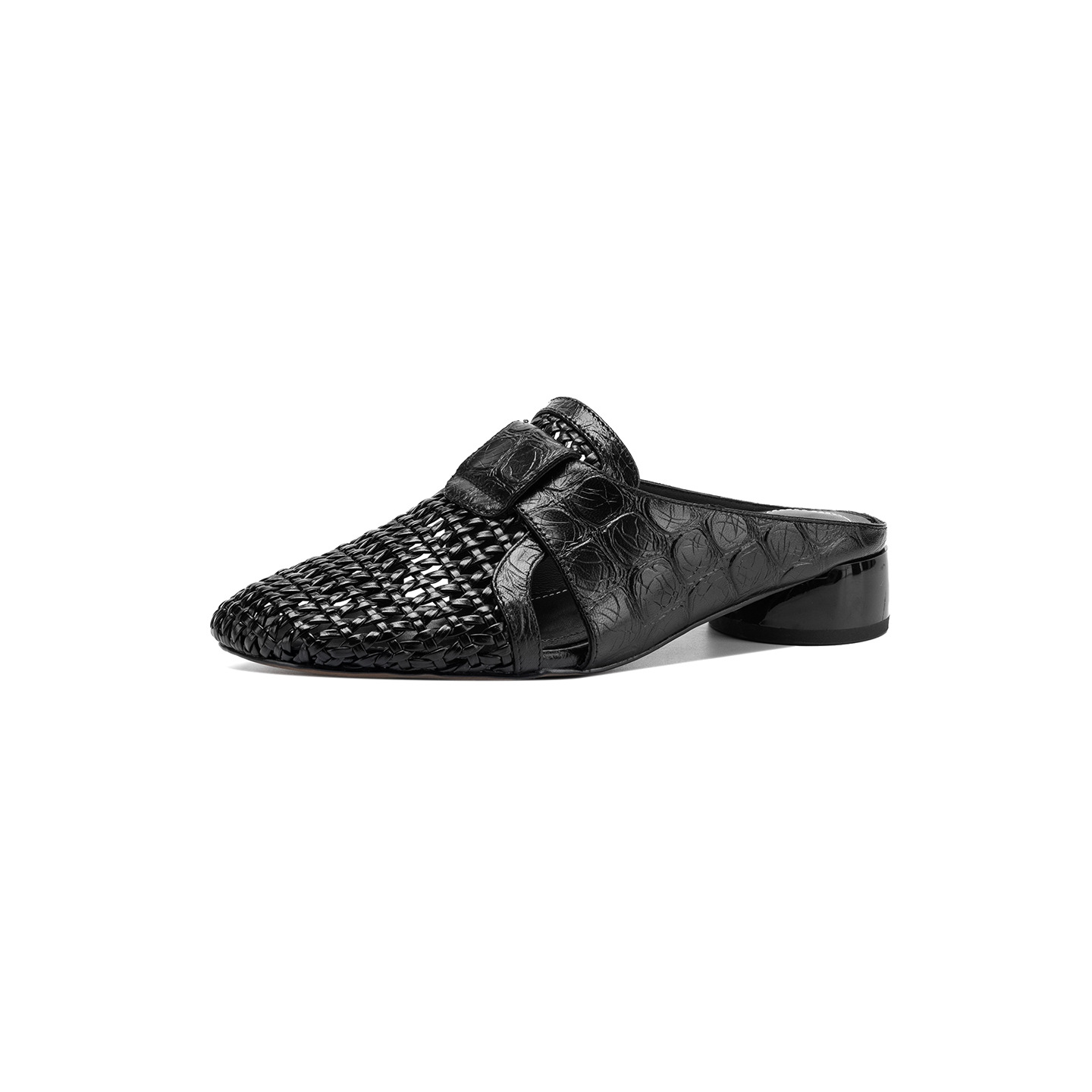 Sandal nữ quai chữ V mũi kín phong cách vintage gót thấp — đen chi tiết 26