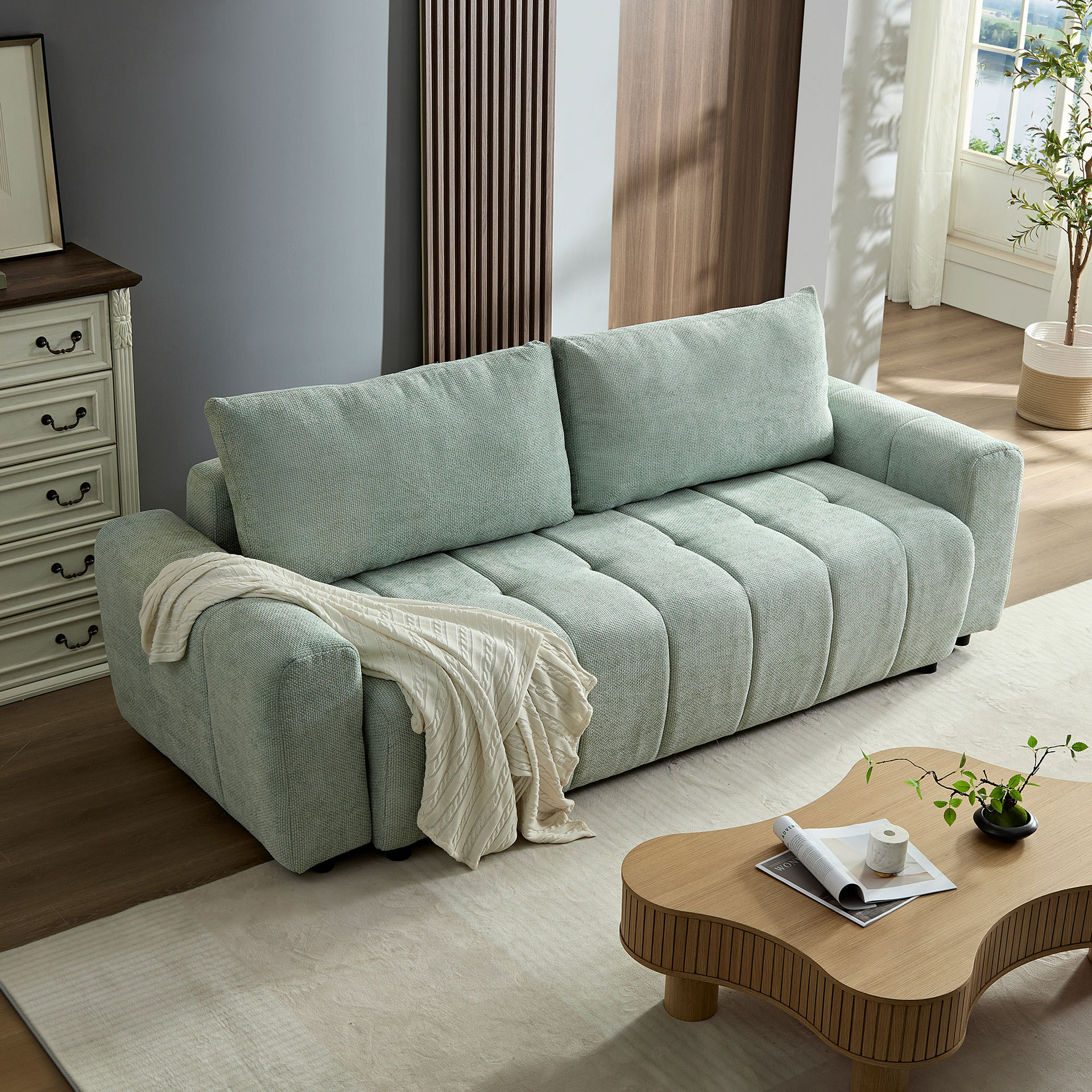 Sofá de casa pequeña sala de estar sofá plegable de viento crema cama de alquiler dormitorio multifuncional nuevo pequeño sofá doble