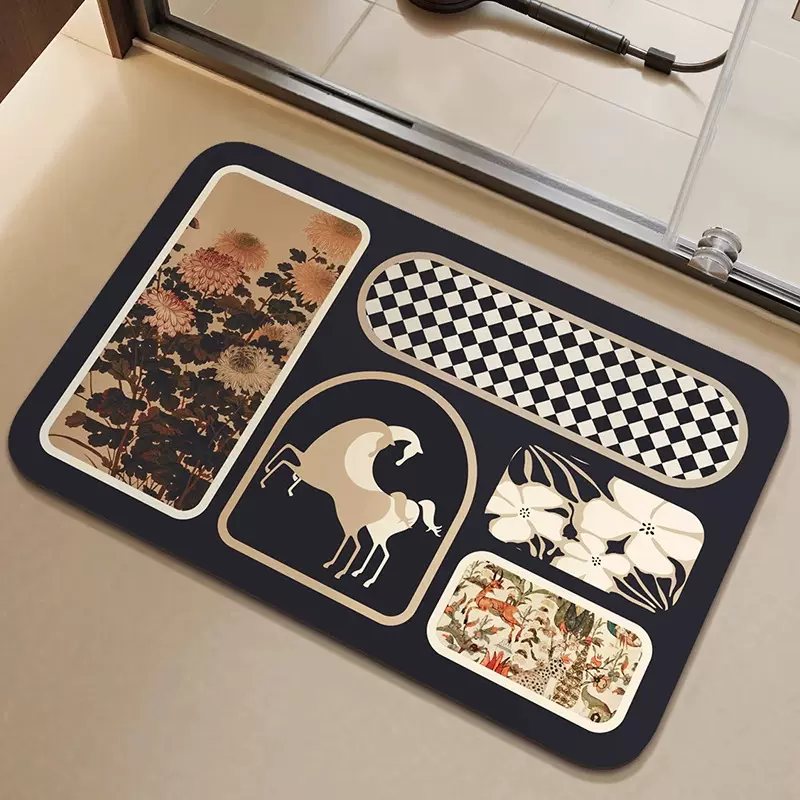 中古风浴室地垫瞬吸速干硅藻泥软垫耐脏易打理家用卫生间防滑垫