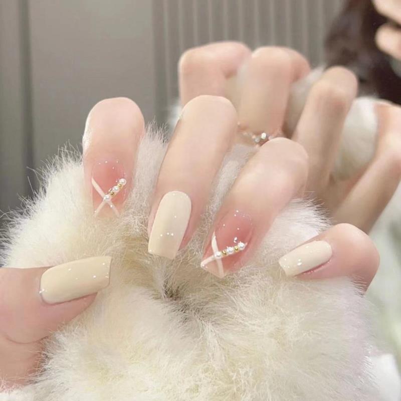 Handmade wear nail White small jade ins Advanced Style French manicure detachable long-lasting wedding nail fake nails