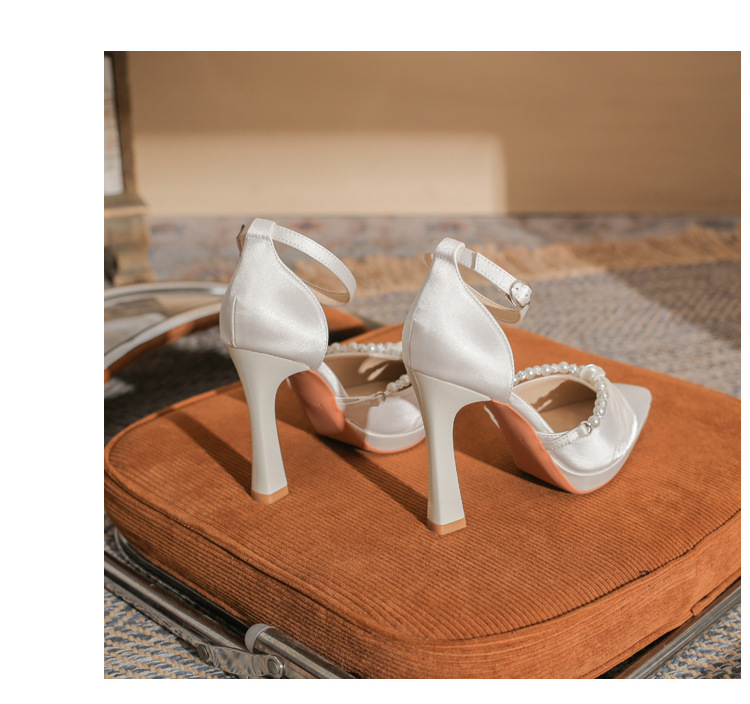 Sandal cao gót nữ Jin Gang YY10506 mũi nhọn hở mũi gót thô đế chống nước — Màu sâm panh chi tiết 22