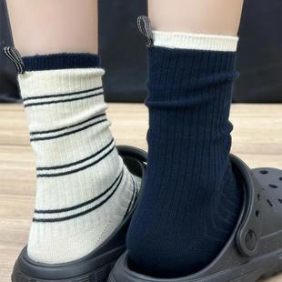 Striped Socks Children's Mid-length Socks Spring and Autumn Cotton Socks Heel Cloth Ins Trendy Korean Style Japanese Students Summer Stockings
