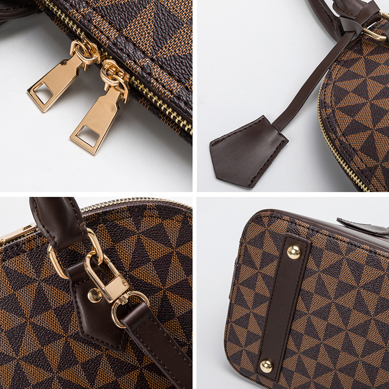 Borsa da donna retrò elegante 2023 con doppia cerniera stampata borsa a conchiglia scozzese per pendolarismo semplice borsa a tracolla portatile di grande capacità_voghion.com