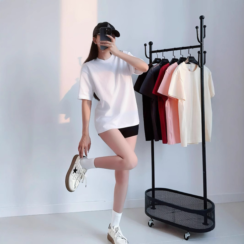 起爆重量ポンド純綿半袖tシャツ女性夏新純色丸襟ゆるい半袖カジュアルtシャツ女性|undefined