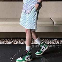 驴家25新款棋盘格渐变短裤1v夏日学院风L家高品质休闲五分裤男女