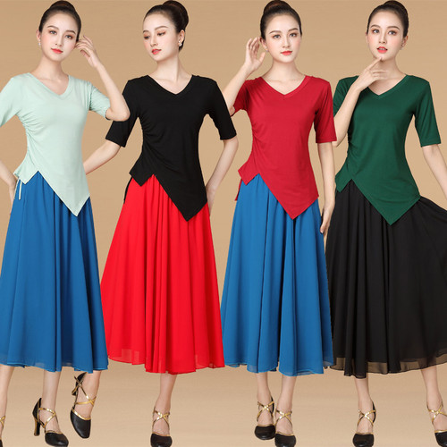  New Square Dance Clothing Modal Top Chiffon Dancing Clothes Large Skirt Dance Performance Costume