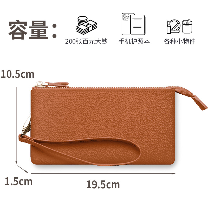Cartera de mujer de cuero de vaca de primera capa de una pieza de doble capa de gran capacidad de cuero suave japonés y coreano explosivo bolso de almacenamiento de cartera larga