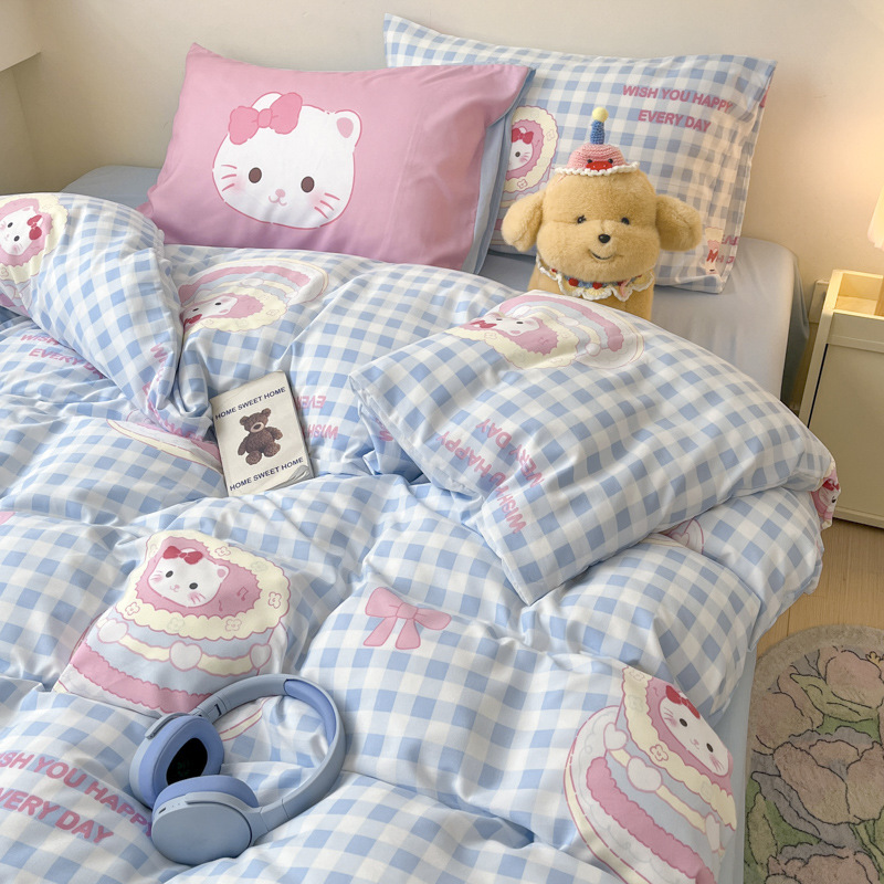水洗棉四件套床单被套学生宿舍卡通简约风三件套床品南通家纺批发