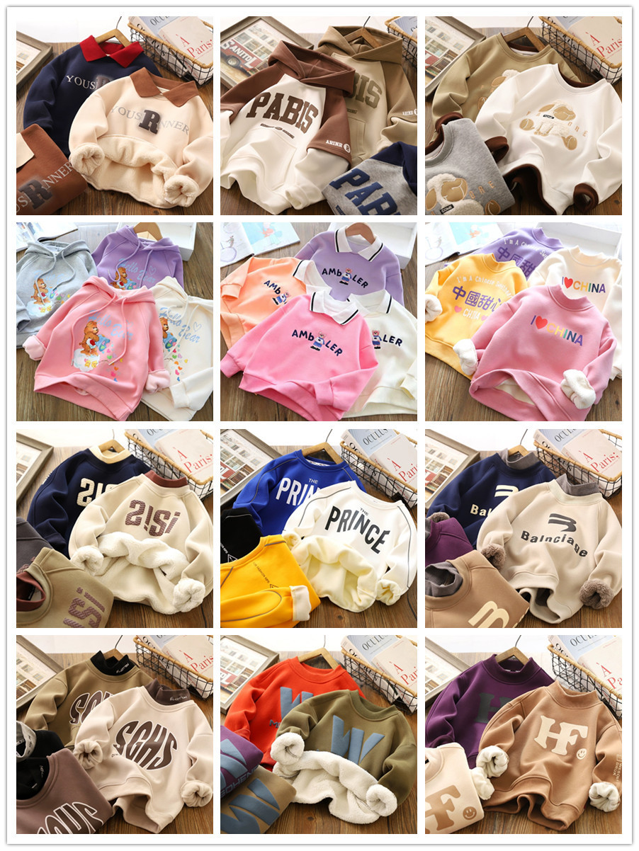 2023 New Children's Sweaters Velvet Thic...