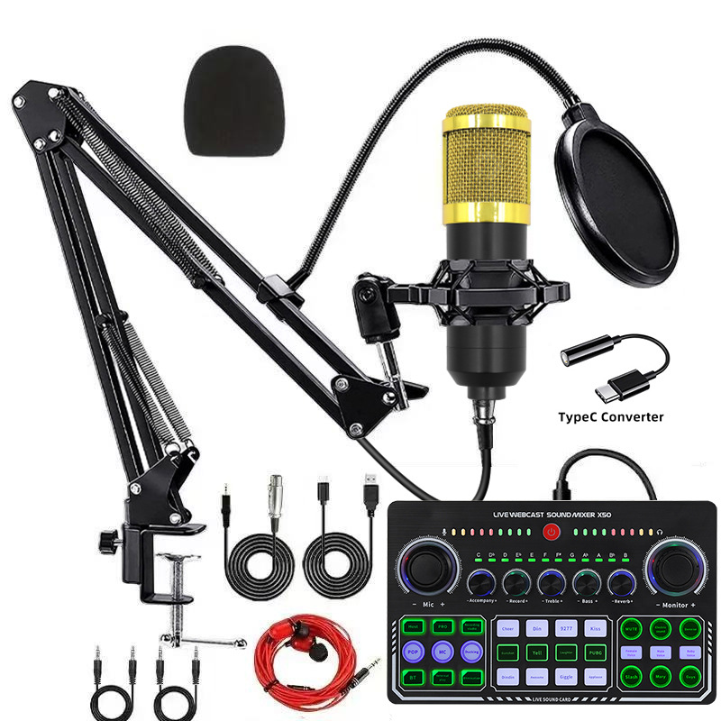 bm800 dorado + x50 + conjunto de conversión typec + auriculares
