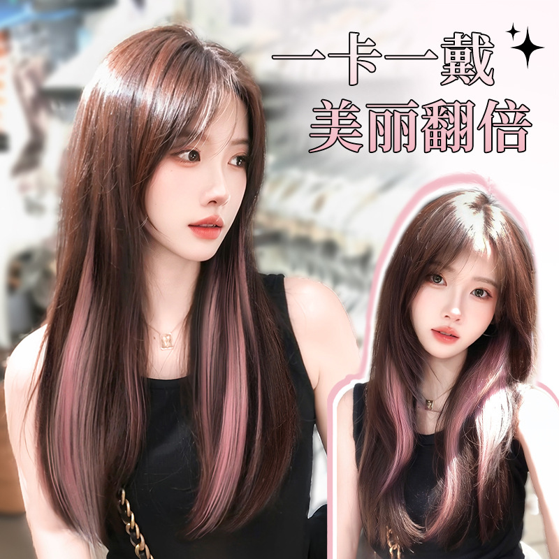 Colgar orejas teñido pelucina de cabello para mujer una pieza de dopamina color gradiente pelucina sin rastro aumento de cabello de cabello
