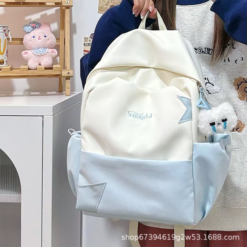 Backpack for Women, Casual Japanese Style, Large Capacity, Retro Travel Backpack, Versatile Campus Style, Fresh and Forest Style, Color-Blocking School Bag