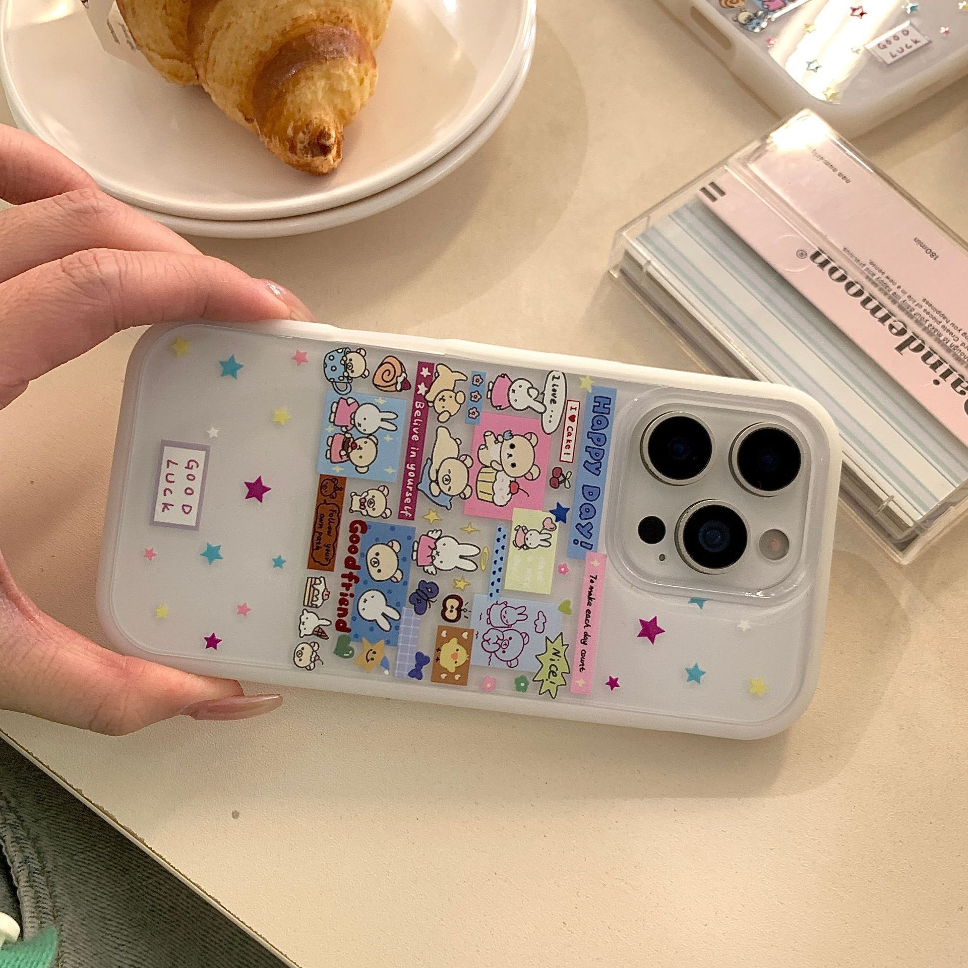 Etiqueta engomada de ilustración de dibujos animados estrella conejo para iphone16ProMax funda para teléfono móvil 14 Apple 15 mujeres 13 nuevo