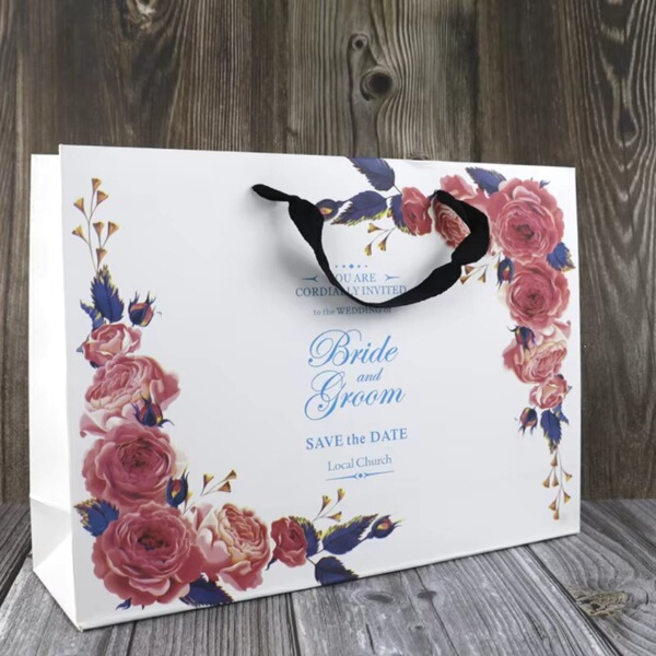Luxurious handheld fuchsia white shopping bag
