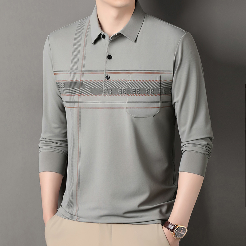 Autumn New Men's Turn-Down Collar Long-Sleeve Striped Casual Fashion Polo Shirt with Pocket Men's Top T-Shirt Autumn New Men's Turn-Down Collar Long-Sleeve Striped Casual Fashion Polo Shirt with Pocket Men's Top T-Shirt