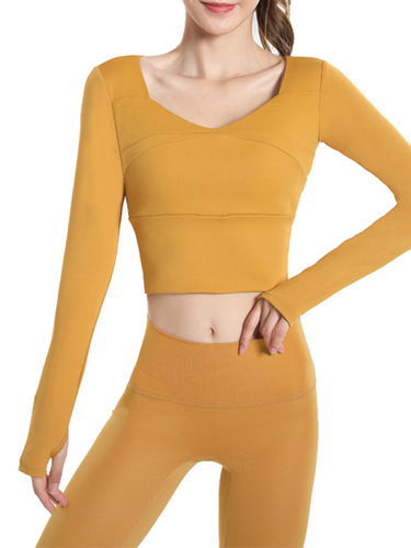Spring and Autumn New V-neck Naked Yoga Wear Tight Elastic High Waist Hip Lifting Fitness Suit Running Sports Cycling Wear