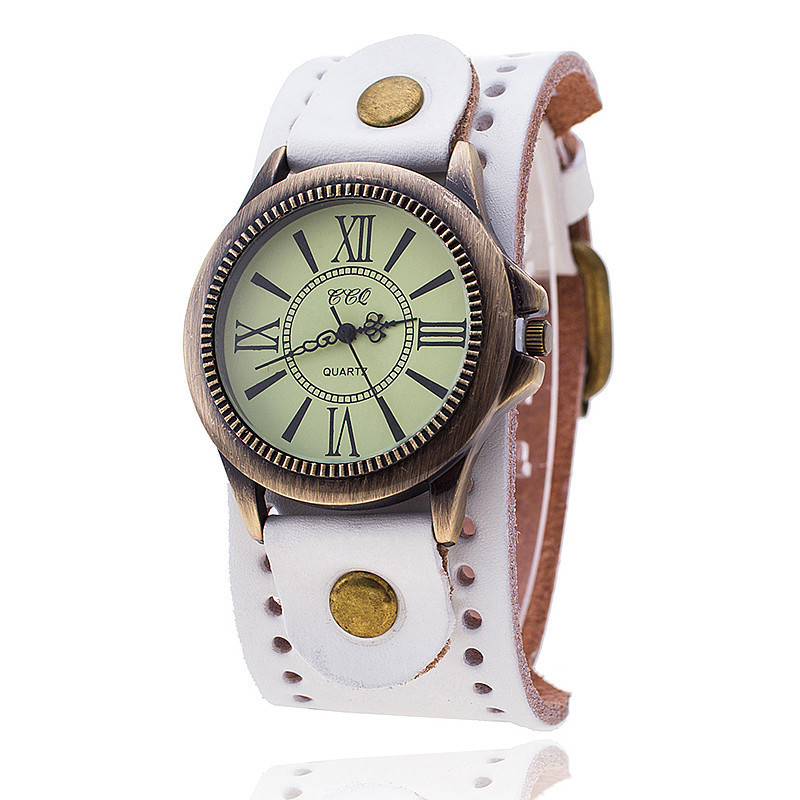 Hot selling punk cowhide watch, antique bronze Roman face quartz watch_voghion.com