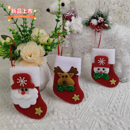 Suministros de decoración de Navidad Santa Claus calcetines pequeños colgante de árbol de Navidad calcetines de Navidad bolsa de regalo bolsa de dulces de Navidad