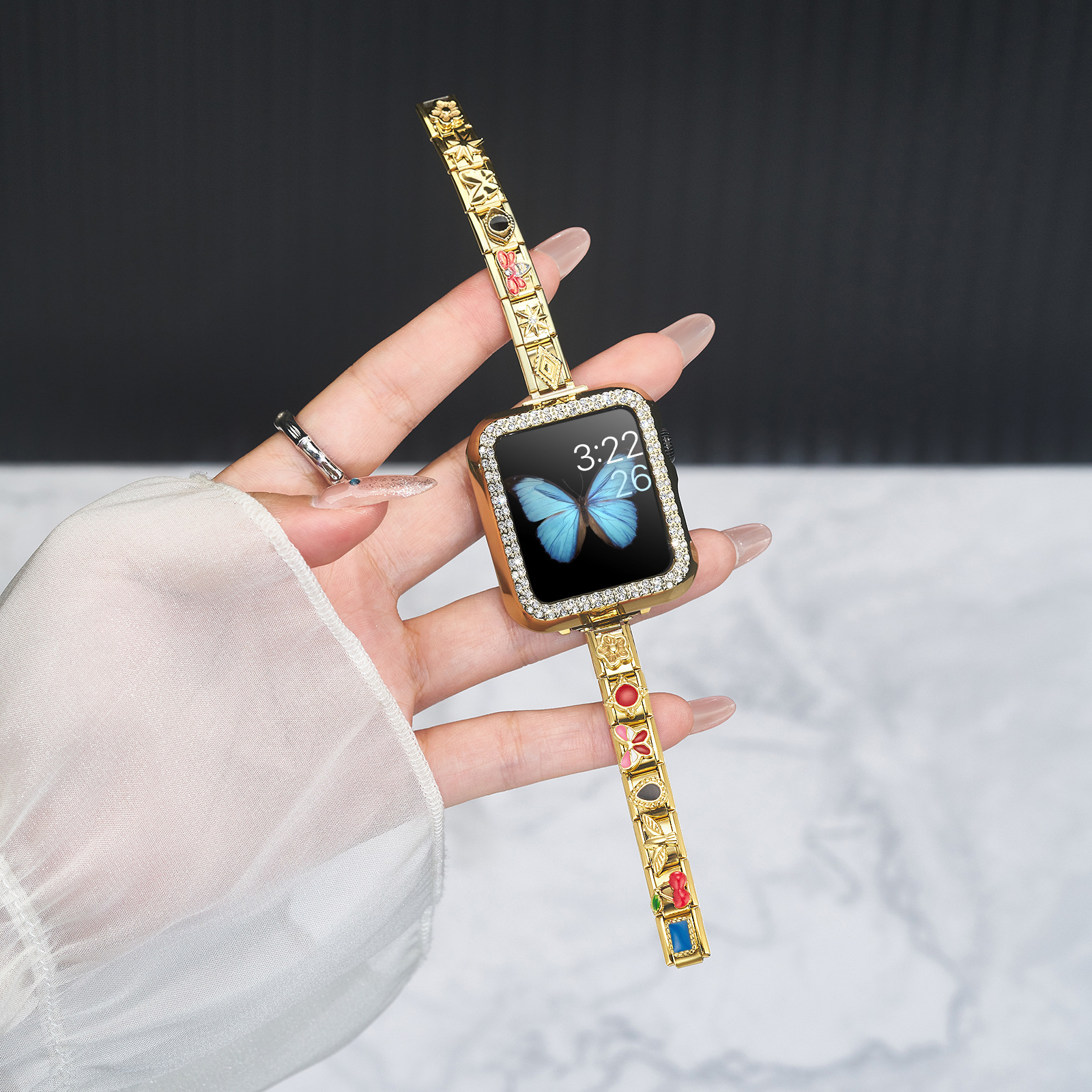 Suitable for Apple High-End Buchilla Watch Apple Watch Small Fragrance Fine Metal Strap S10S9 Women