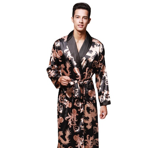 Yaoting Silk Ice Silk Couple Pajamas Women's Summer Three-piece Suit Long Sleeve Men's Nightgown Bathrobe Home Clothes