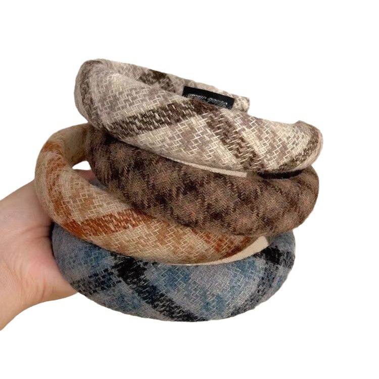 2024 nuevo estilo coreano de invierno y otoño tela de lana trenzada de alto cráneo alto alto ancho borde banda de cabello mujer cabeza de tocado universal